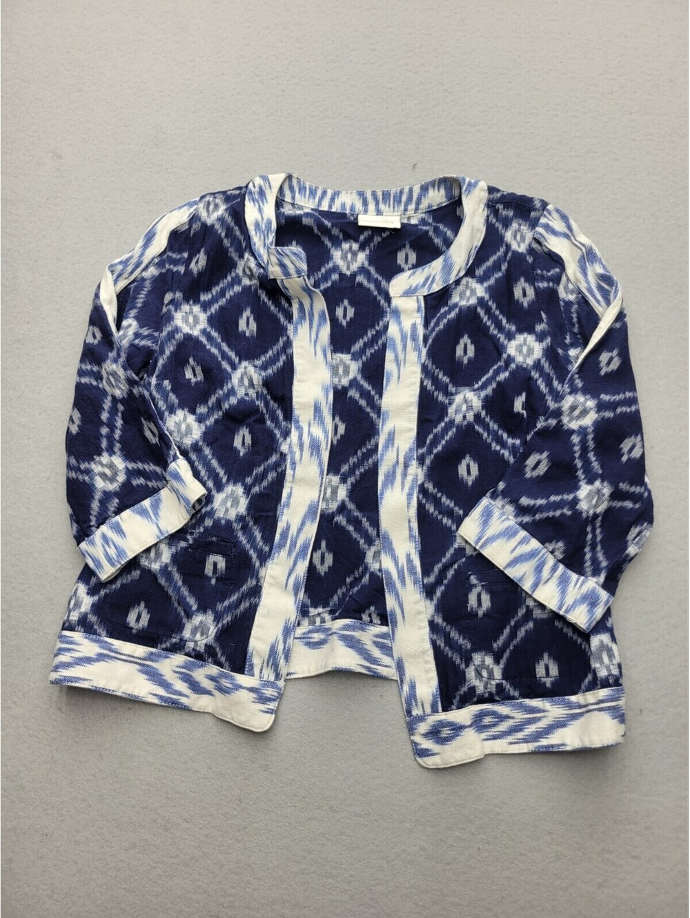 Chico's Women's Jacket Blue Basic Floral Short Open Mexico Cotton Casual